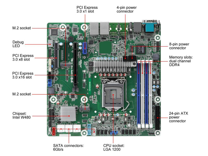 AsRock Rack W480D4U mATX Server Motherboard Intel  LGA 1200 Xeon W-1200 00 W480