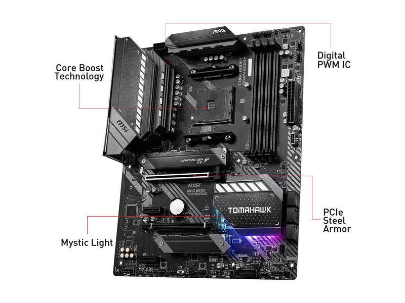 MSI MAG B550 TOMAHAWK Gaming Motherboard (AMD AM4, DDR4, PCIe 4.0, SATA