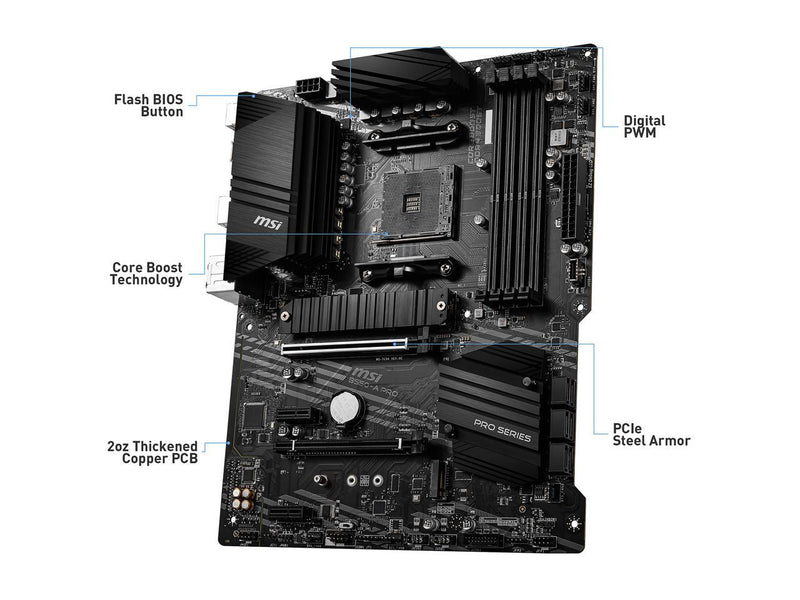 MSI B550-A PRO ProSeries Motherboard (AMD AM4, DDR4, PCIe 4.0, SATA 6Gb/s