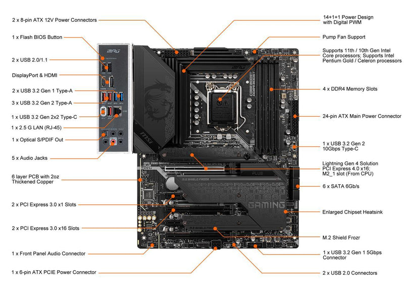 MSI MPG Z590 GAMING PLUS LGA 1200 Intel Z590 SATA 6Gb/s ATX Intel Motherboard