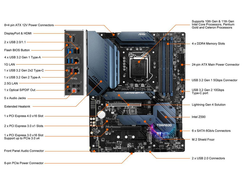 MSI MAG Z590 TORPEDO LGA 1200 Intel Z590 SATA 6Gb/s ATX Intel Motherboard