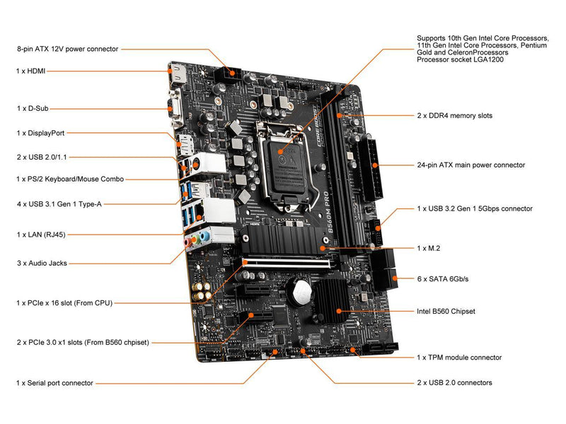 MSI PRO B560M PRO LGA 1200 Intel B560 SATA 6Gb/s Micro ATX Intel Motherboard