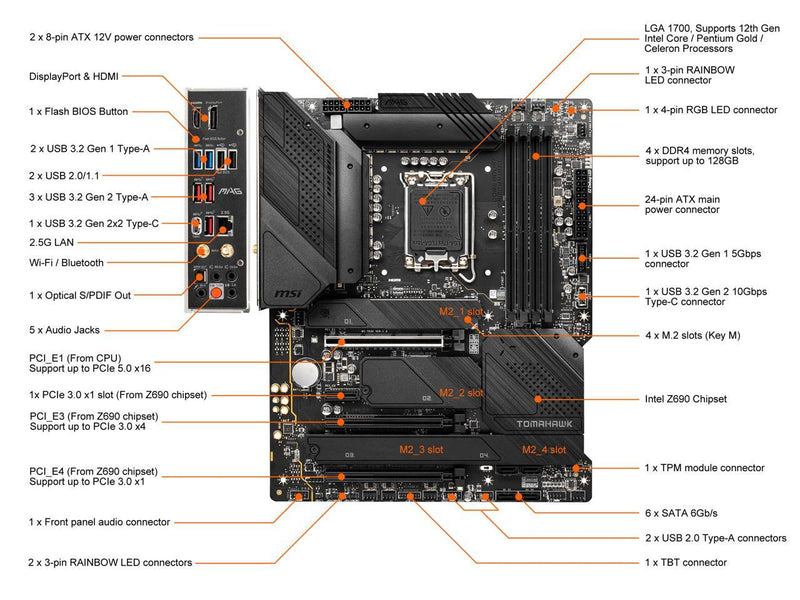 MSI MAG Z690 Tomahawk WiFi DDR4 Gaming Motherboard (ATX, 12th Gen Intel