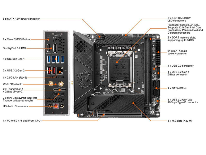 MSI MEG Z690I Unify Gaming Motherboard (Mini ITX, 12th Gen Intel Core