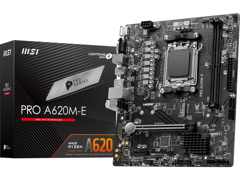 MSI PRO PRO A620M-E AM5 AMD A620 SATA 6Gb/s DDR5 mATX Motherboards AMD Ryzen™