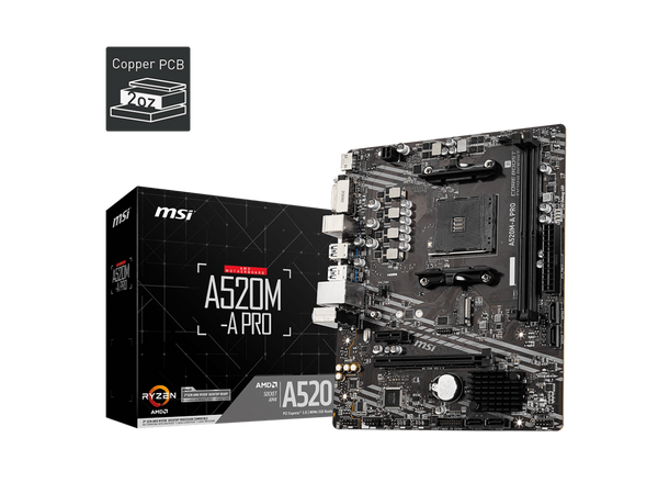 MSI A520M-A PRO AM4 AMD A520 SATA 6Gb/s USB 3.0 Micro ATX AMD Motherboard