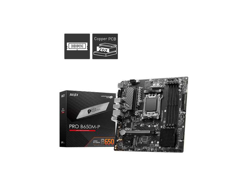 MSI PRO B650M-P AM5 Ryzen 7000 DDR5 SATA 6G 2x M.2 2.5G LAN 7.1 Audio mATX