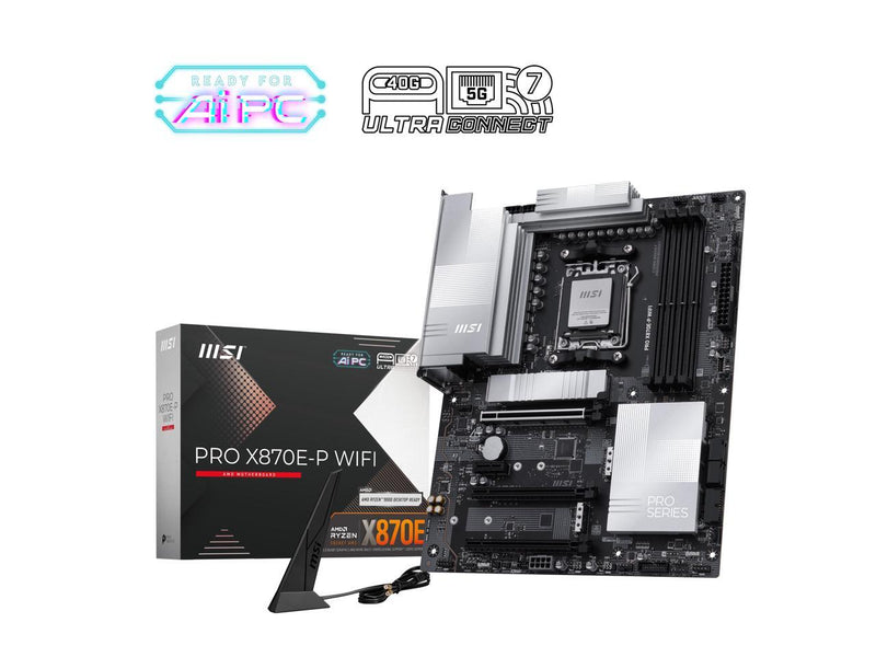 MSI PRO X870E-P WIFI AM5 ATX AMD Motherboards, USB 4.0 (40G),4x SATA 6Gb/s,Wi-Fi