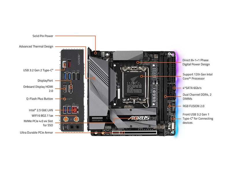 GIGABYTE B660I AORUS PRO DDR4 (B660/ Intel/LGA 1700/ Mini-ITX/ DDR4/ Single