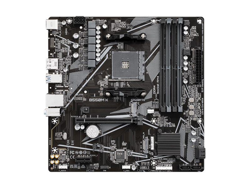 GIGABYTE B550M K AM4 AMD B550 Micro-ATX Motherboard with Dual M.2, SATA 6Gb/s,