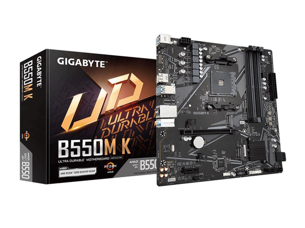 GIGABYTE B550M K AM4 AMD B550 Micro-ATX Motherboard with Dual M.2, SATA 6Gb/s,