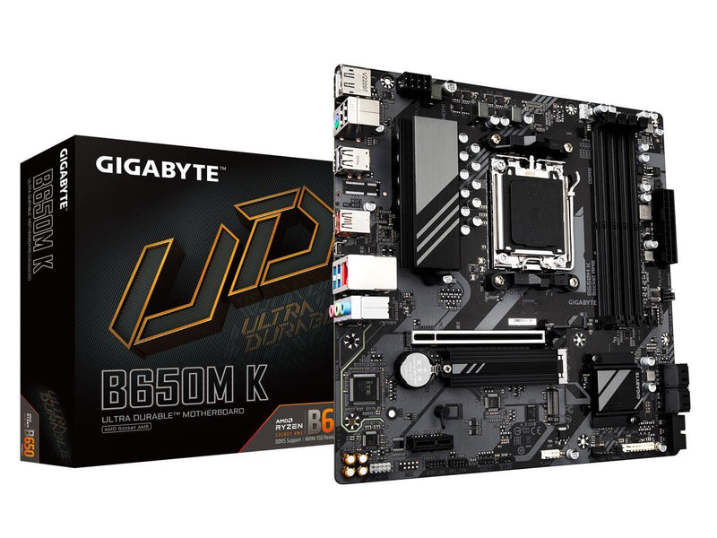 GIGABYTE B650M K AM5 LGA 1718 AMD B650 M-ATX Motherboard, DDR5, 2x PCIe 4.0 M.2,