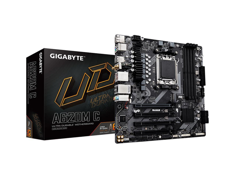 GIGABYTE A620M C AM5 LGA 1718 AMD A620 M-ATX Motherboard, DDR5, Triple M.2, PCIe