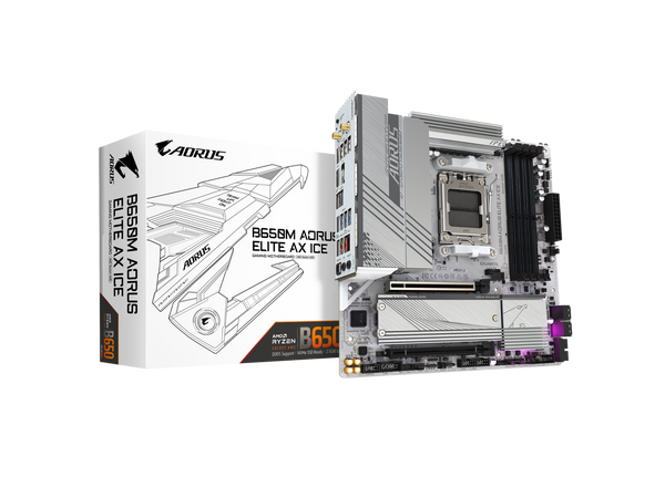 GIGABYTE B650M AORUS ELITE AX ICE AM5 LGA 1718 AMD B650 M-ATX Motherboard, DDR5,