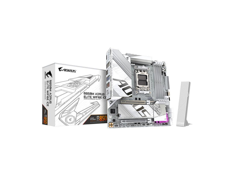 GIGABYTE B850M AORUS ELITE WIFI6E ICE AMD AM5 LGA 1718 Motherboard, mATX, DDR5,