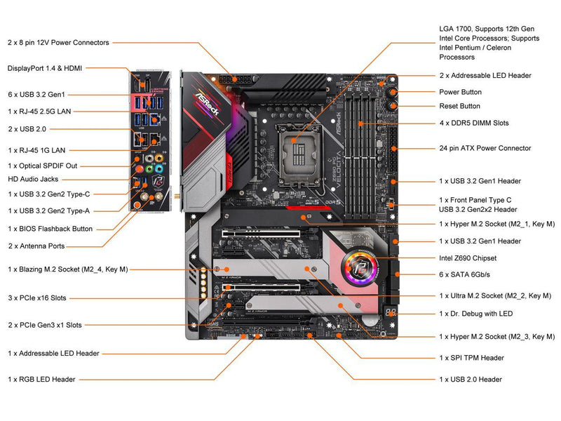 ASROCK Z690 PG Velocita Socket LGA1700/ Intel Z690/ DDR5/ SATA3&USB3.2/