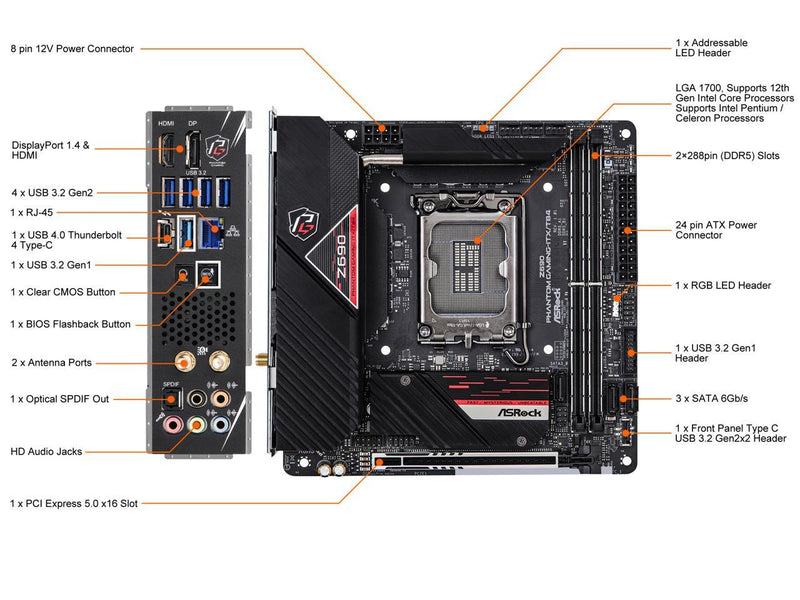 ASRock Z690 Phantom Gaming-ITX/TB4 LGA 1700 Intel Z690 SATA 6Gb/s DDR5