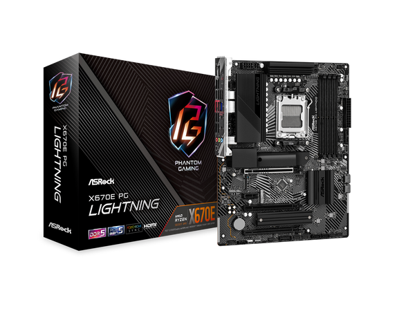 ASRock X670E PG Lightning AM5 ATX Motherboard. 4xDDR5 slots, PCIE 5.0X16, AMD