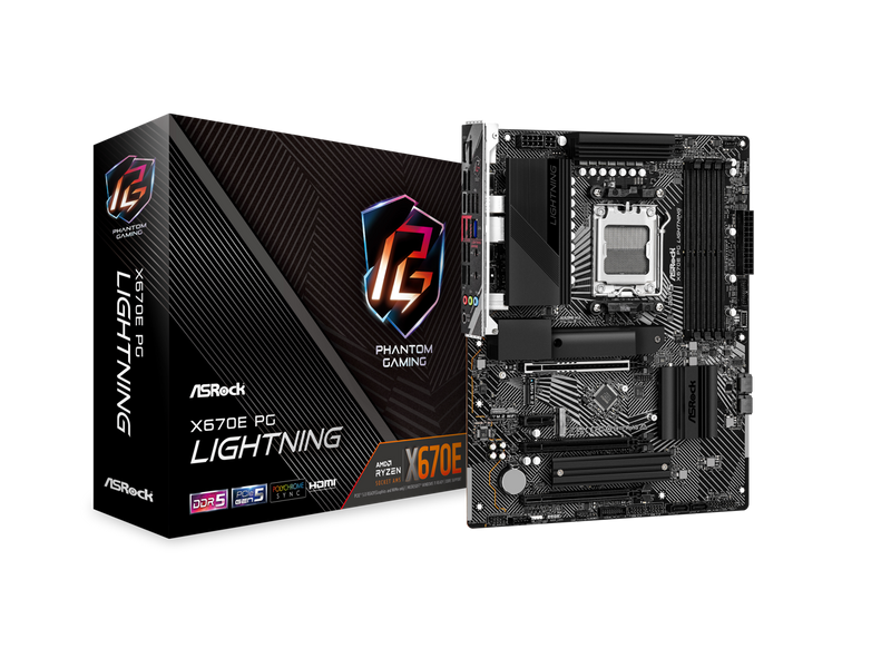 ASRock X670E PG Lightning AM5 ATX Motherboard. 4xDDR5 slots, PCIE 5.0X16, AMD