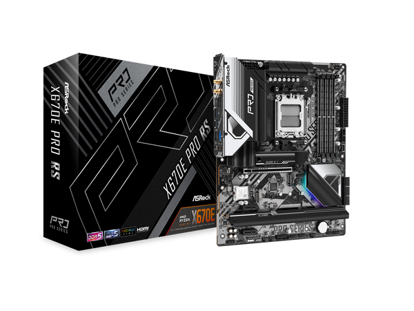 ASRock X670E PRO RS AM5 ATX Mainboard. 4xDDR5 slots, PCIE 5.0X16, AMD Cross