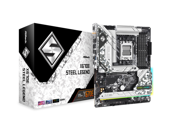 ASRock X670E Steel Legend AM5 ATX Motherboard. 4xDDR5 slots, PCIE 5.0X16, AMD