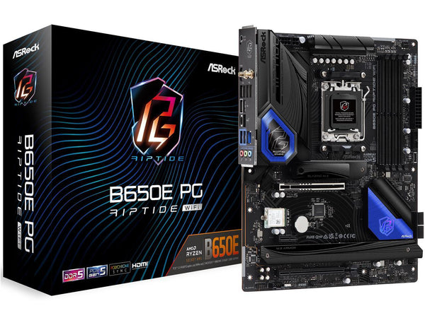 ASRock B650E PG RIPTIDE WIFI AM5 ATX Motherboard, 4 slots DDR5, PCIe 5.0 x16