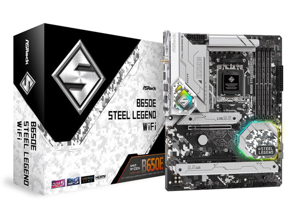 ASRock B650E STEEL LEGEND WIFI AM5 ATX Motherboard, 4 slots DDR5, PCIE 5.0 x16,