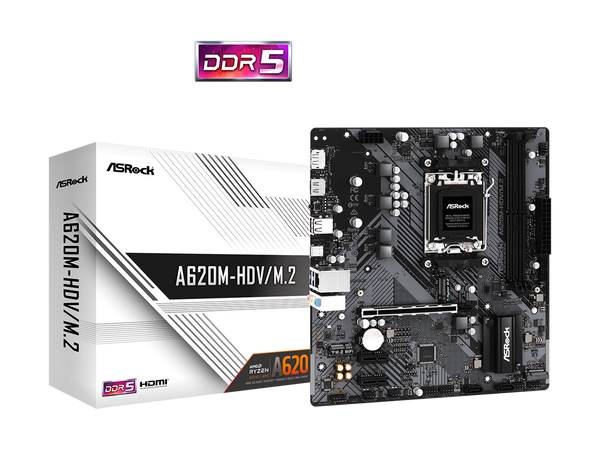 ASRock A620M-HDV/M.2 AM5 Micro ATX Motherboard, supports up to 65W  AM5 Ryzen™