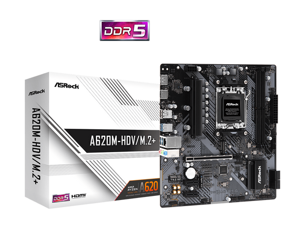 ASRock A620M-HDV/M.2+ AM5 Micro ATX Motherboard, HDMI, DisplayPort, supports up