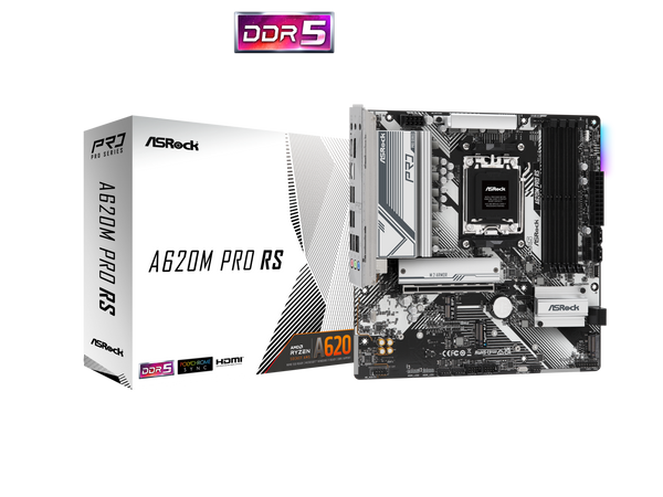 ASROCK Pro Series A620M PRO RS  DDR5 AM5 Ryzen CPU 7000  SATA3 6.0 Micro ATX 1 x