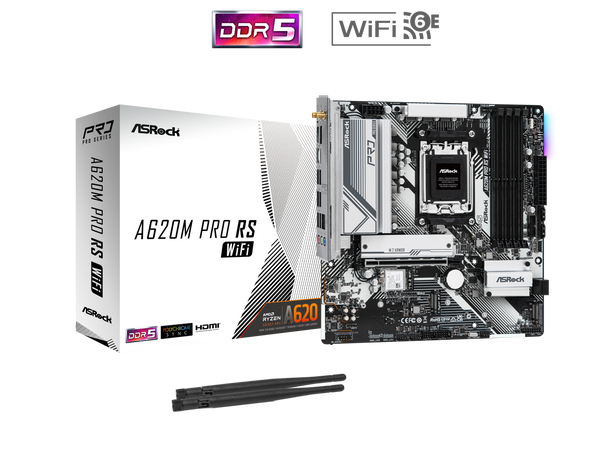 ASROCK Pro Series A620M PRO RS WIFI  DDR5 AM5 Ryzen 7000  Micro ATX  SATA3 6.0