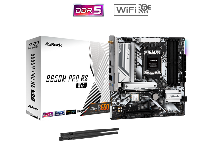 ASRock B650M Pro RS WiFi AM5 AMD B650 SATA 6Gb/s Micro ATX Motherboard