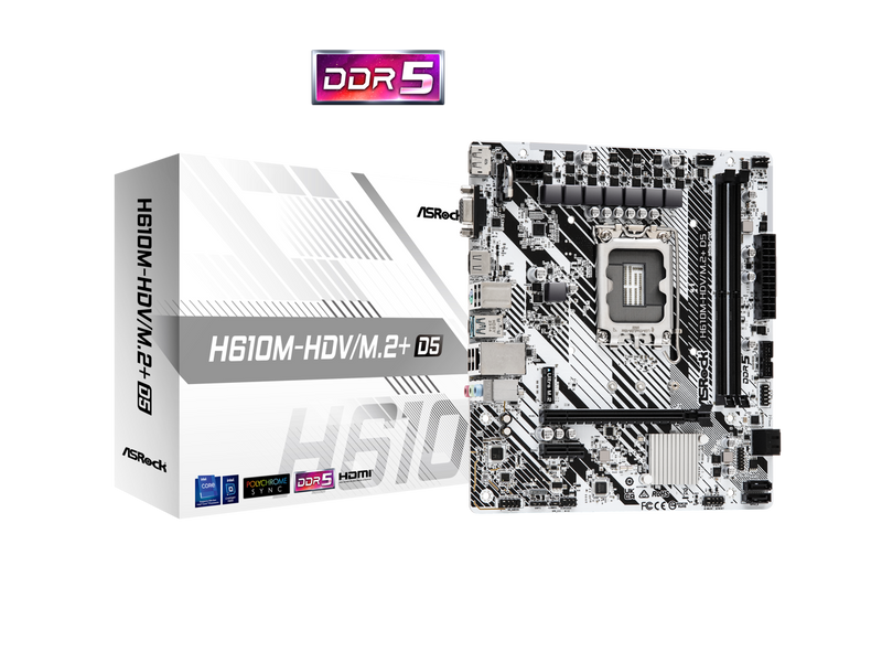 ASRock H610M-HDV/M.2+ D5 LGA 1700 Micro ATX DDR5  Intel H610 SATA 6Gb/s Micro