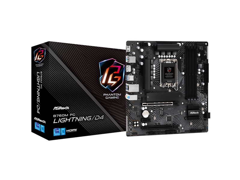 ASRock B760M PG Lightning/D4 LGA 1700 Intel B760 Micro ATX DDR4 4 SATA3