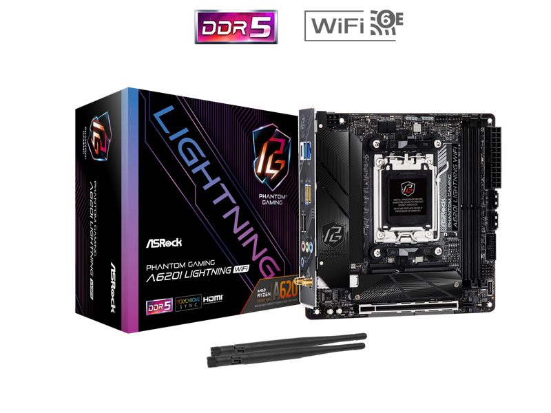 ASRock A620I LIGHTNING WIFI AM5 Ryzen7000 AMD A620 SATA 6Gb/s Mini-ITX  Dual