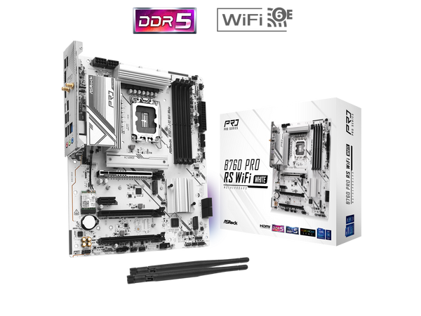 ASRock B760 Pro RS WiFi White LGA 1700 Intel B760 SATA 6Gb/s ATX Motherboard