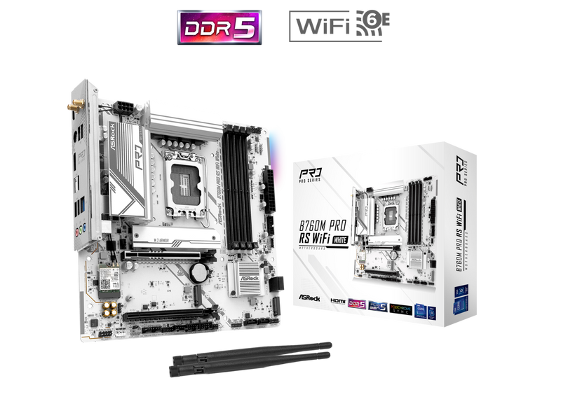 ASRock B760M Pro RS WiFi White LGA 1700 Intel B760 SATA 6Gb/s Micro ATX