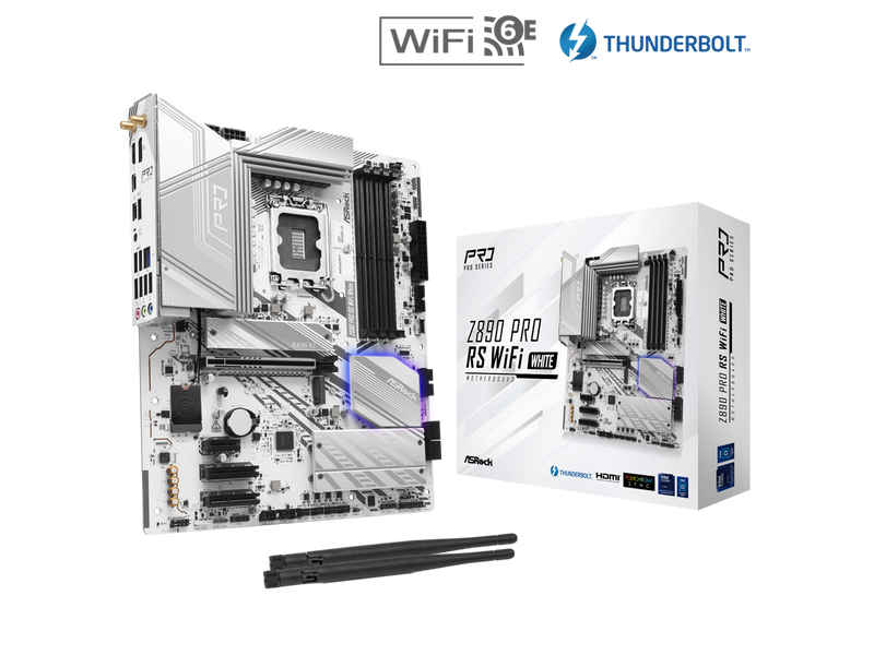 ASRock Z890 Pro RS WiFi White LGA 1851 Intel Z890 SATA 6Gb/s ATX Motherboard