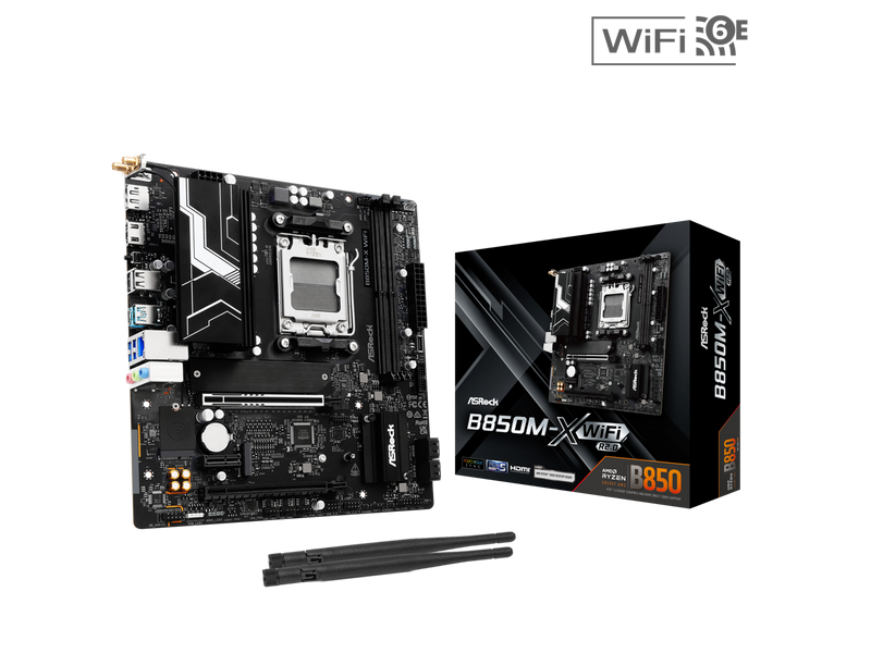 ASRock B850M-X WiFi R2.0 AM5 AMD B850 SATA 6Gb/s USB 3.2 Dual Graphics Outputs