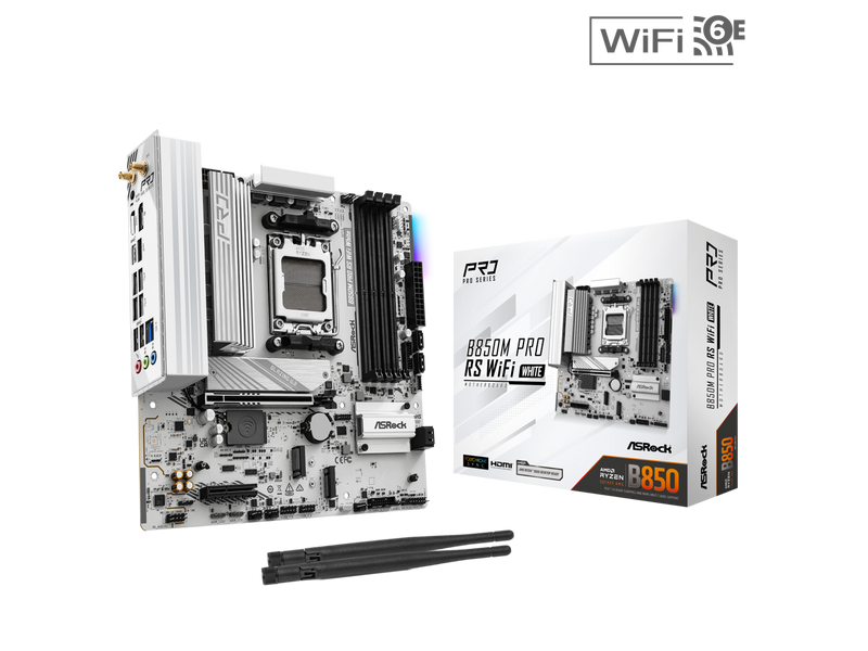 ASRock B850M Pro RS WiFi White Micro ATX Motherboard
