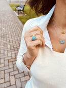 VALENTOV HANDCRAFTED TURQUOISE RING STONE PLATED 18K GOLD RING WOMEN - SIZE: 9 - Like New