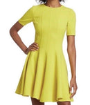 OSCAR DE LA RENTA SHORT SLEEVE FLARED PANEL DRESS CREPE SIZE 4 - LEMON YELLOW - Like New