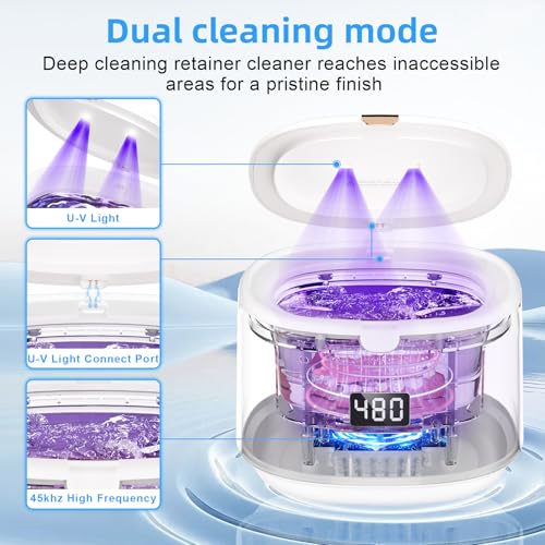 VIVIZEN ULTRASONIC RETAINER CLEANER SONIC DENTAL CLEANING POD SJ-W7-WHT - White - Like New