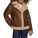 LEVI'S WOMEN'S FAUX LEATHER SHERPA LINED MOTO JACKET SIZE M - BROWN - Brand New