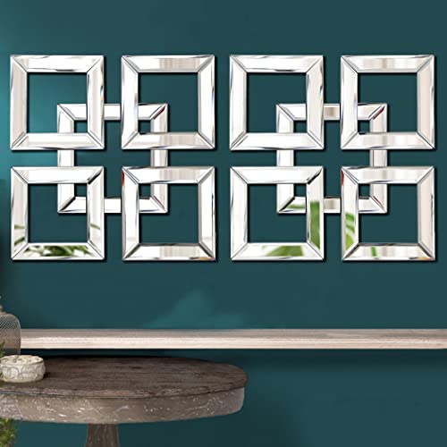 2 Pack Silver Mirrored Square Wall-Mounted Mirrors Modern Glam Accent Decor - Like New