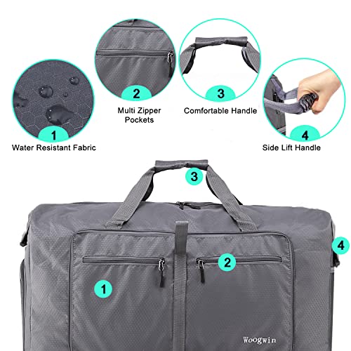 Woogwin Travel Duffel Bag Large Foldable Waterproof Overnight Bag 100L- Gray - Brand New
