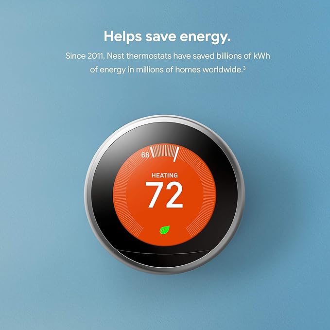 Google Nest Learning Thermostat Programmable Smart 3rd T3019US - Polished Steel - Brand New