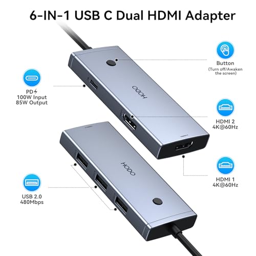 HODO DOCKING STATION TO DUAL HDMI MONITORS ADAPTER USB C TO DUAL HDMI - SILVER - Like New