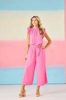 81450014PK MUD PIE Women's Arlette Jumpsuit, Pink, SIZE L - Brand New