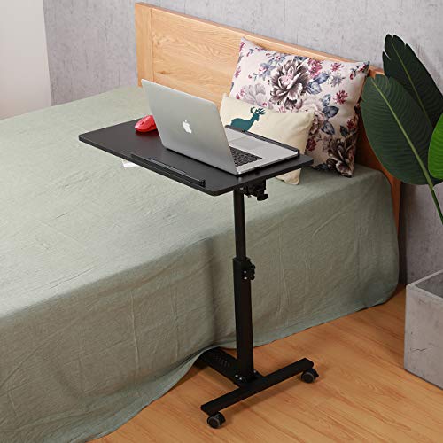 TIGERDAD OVER BED TABLE WHEELS ADJUSTABLE ROLLING LAPTOP TABLE QQ-8A - BLACK - Like New
